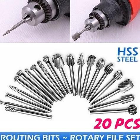 20 PCS MATA BOR KIKIR UKIR KAYU BESI PLASTIK FOR DREMEL MINI GERINDA