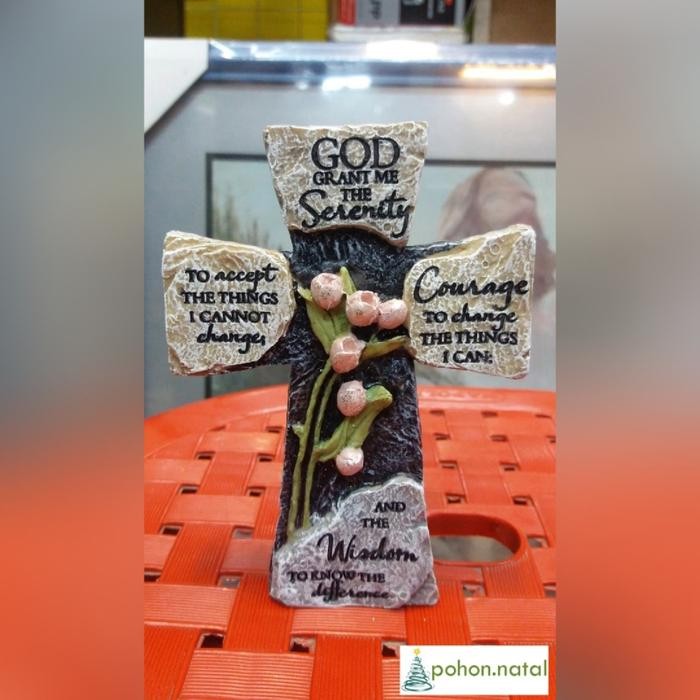 Jual [READY] Salib Doa Serenity Prayer Tulip Duduk Meja Dekorasi Rohani Hadiah Kado