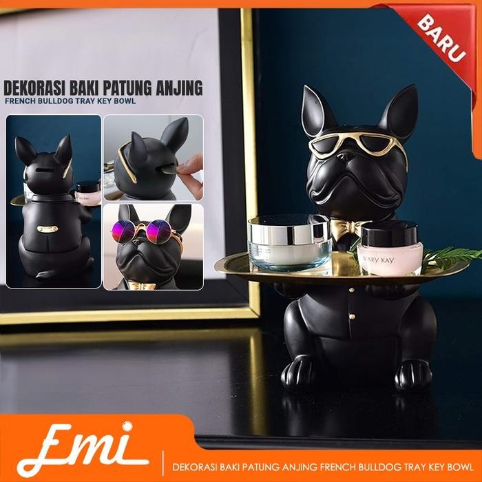 Jual [READY] Baki Patung Anjing French Bulldog Tray Key Bowl dengan Celengan Dekorasi Rumah