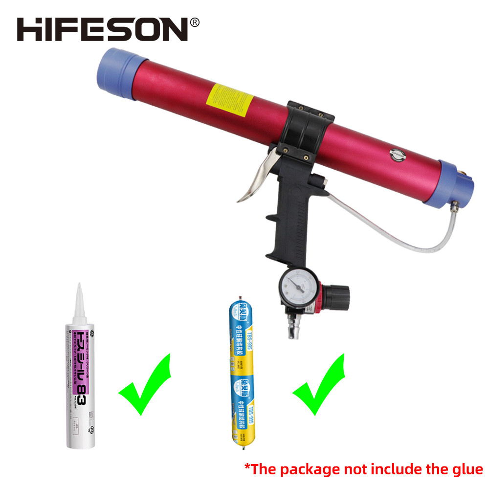 HIFESON 610ml Pneumatic Glue Gun Sealant Gun Air Caulking Gun Nozzles Glass Rubber Grout Constructio