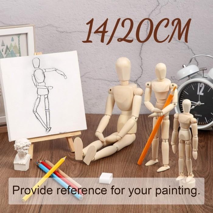 CODManekin Kayu 14/20cm Artis Boneka Kayu Wooden Human Action Figure Manekin Kayu Full Body Manekin