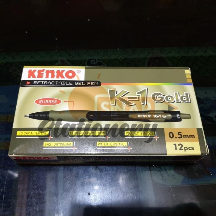 

Pen k1 gold kenko 0.5 hitam 1pak isi 12pc
