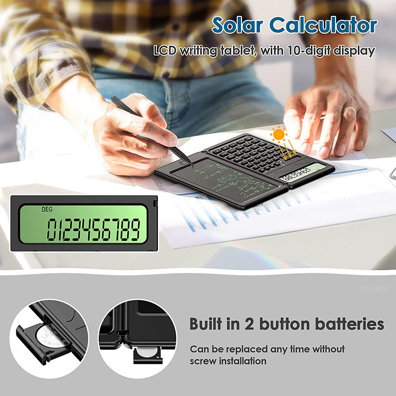 

Solar Powered Scientific Calculator & 6 Inch Writing Tablet Foldable 10 Digit LCD Display For Office