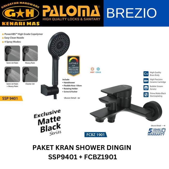 Terlaris Paket Keran Air Panas Dingin Shower Brezio + Shower Set Hitam Paloma