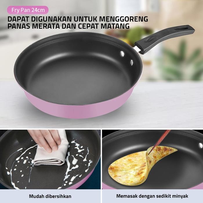 Panci Wajan Teflon Set 3 Pcs 1561 - Arria Penggorengan Pink