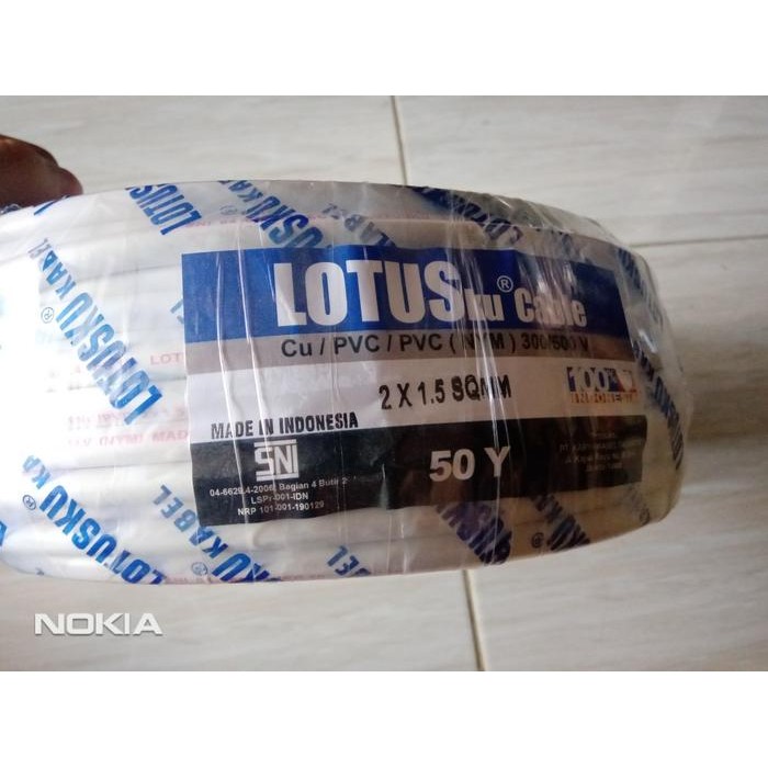 Kabel listrik tembaga SNI LOTUS LOTUSKU 2x1.5 kabel kawat 2x1,5 panjang 50 LMK