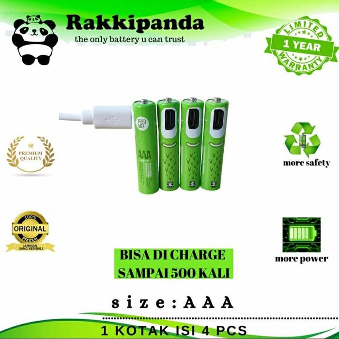 Baterai Rakkipanda AAA Batre Cas Ulang Batrai AAA Cas Micro Usb Isi 4