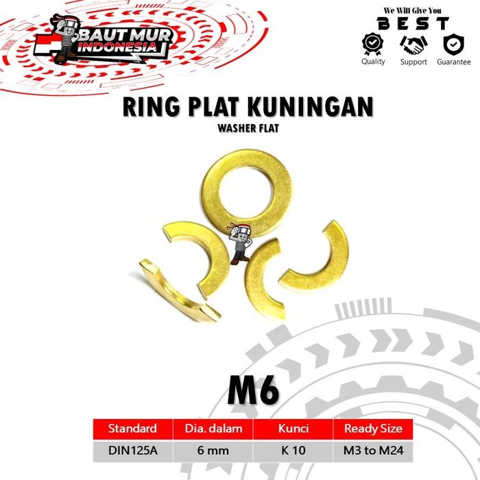 PREMIUM WASHER FLAT RING PLAT BRASS KUNINGAN M6 TEBAL 2MM