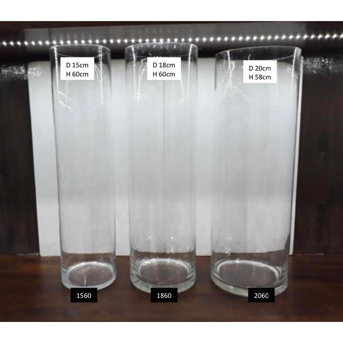 BEST SELLER Vas bunga kaca jumbo tinggi 60cm diameter 15cm 18cm 20cm silinder