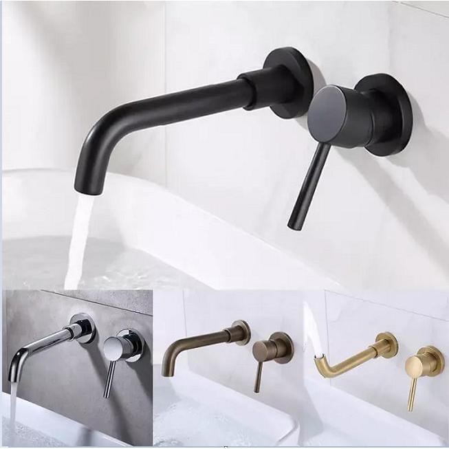 Kran Wastafel Tembok Panas Dingin Hitam Black Kran Wastafel Dinding sa