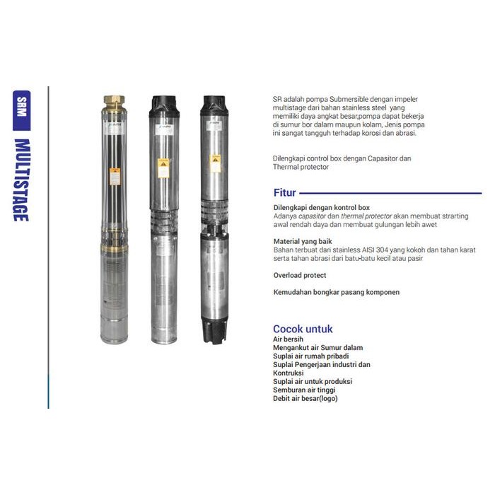 Inoto 4Srm 1606 2Hp Kabel Pendek Pompa Air Submersible