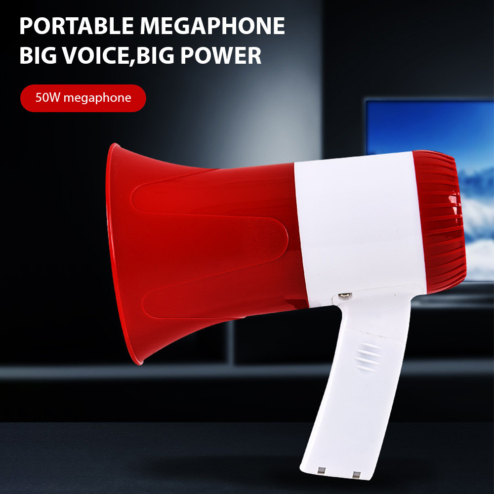 Megaphone Speaker 50W Power Portable Bullhorn Megaphone Voice and Siren/Alarm Modes Volume Control U