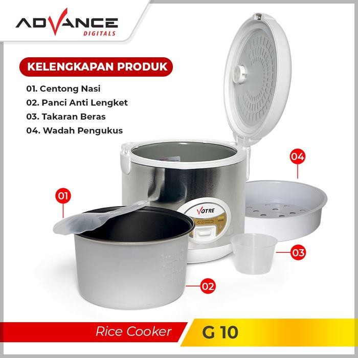 Advance G10 Rice Cooker / Magic Com 1.2 Liter 3 In 1 Bonus Gelas Ukur Dan Sendok Nasi