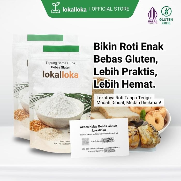 

SPECIAL Tepung serba guna bebas gluten Lokalloka 1 kg bundling resep roti bebas gluten Kode 825