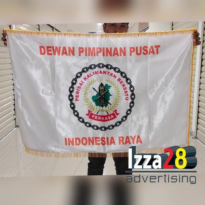 

Terlaris bendera custom satu muka & rumbai ukuran 90 x 135 memakai bahan satin SALE