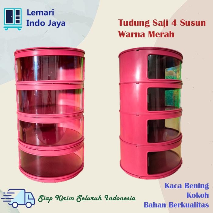 Tudung Saji 4 Susun Tempat Makanan Tingkat Kokoh (Merah, Putih, Pink)