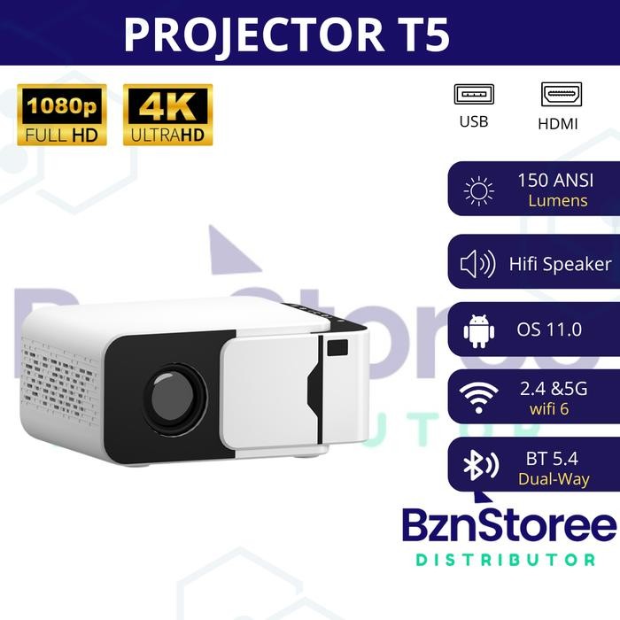 Proyektor Mini T5Pro Full Hd Decoding Projector Android 150Ansilumens - Lcd /Proyektor Mini T5Pro