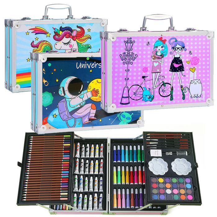 

Crayon Set 145Pcs Koper Aluminium Besi Krayon Pensil Warna 145 Pcs Box Alat Lukis Anak Koper Set
