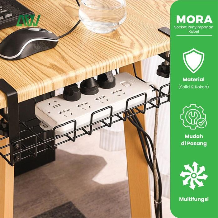 

MORA Desk Mount Cable Management Tray Socket Penyimpanan Kabel Rak Stainless