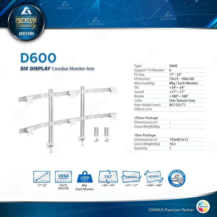 

NEW! OXIMUS D600 BRACKET MEJA JEPIT UNTUK 6 MONITOR 17" - 32" DENGAN BAHAN ALUMINIUM UNTUK KEBUTUHAN
