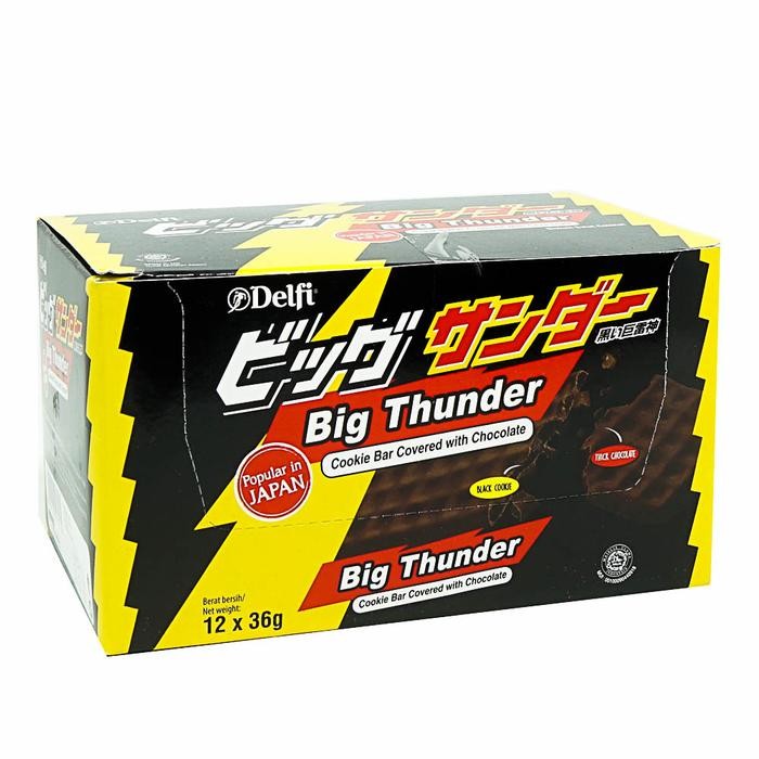

Delfi Yuraku Big Thunder 12x36gr - Biskuit Cokelat Renyah Berlapis Cokelat Susu