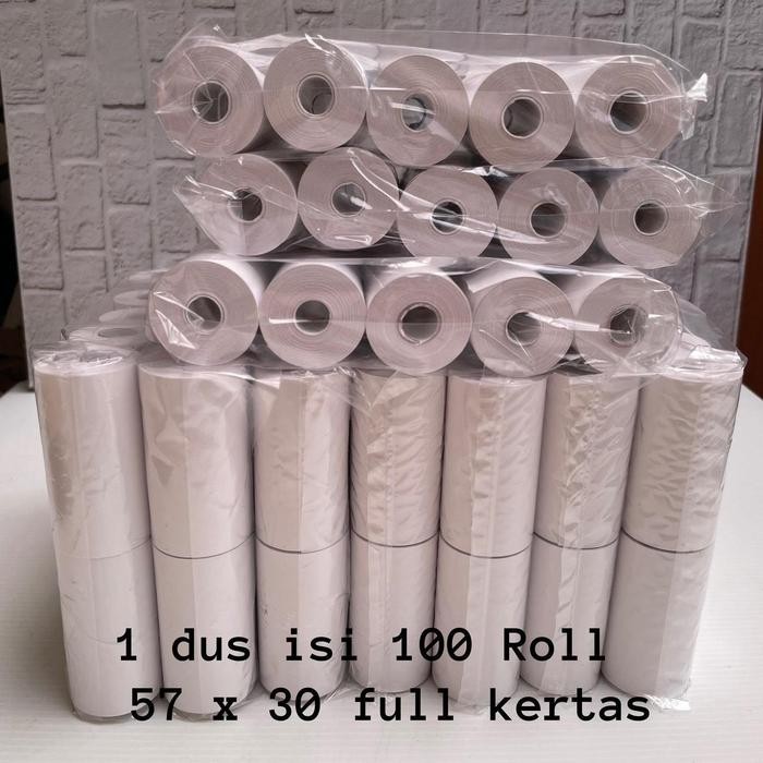 

(ISI 100roll) Kertas Kasir Thermal Paper Roll 57 x 30 / 57x30 polos hasil cetak Hitam Black