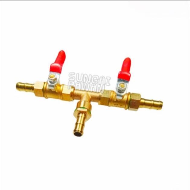 Sambungan selang gas LPG 3/8 inchi cabang 3 stop kran keran hose joint