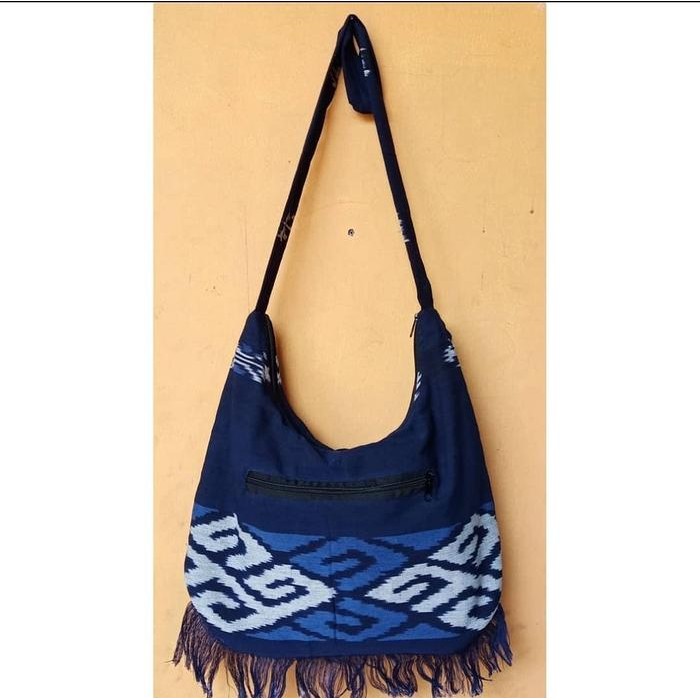 Tas Tenun Lombok Selempang Besar Tas Etnik Pria Wanita 2 resleting Tas Outdoor Pendaki Traveller