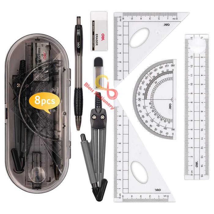 

Jangka penggaris busur sekolah DELI Compass Drafting Set Square Ruler Pensil