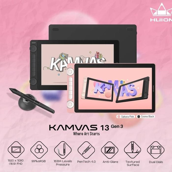 

Huion Kamvas 13 Gen 3 Pen Tablet Display 13" FHD 120% sRGB