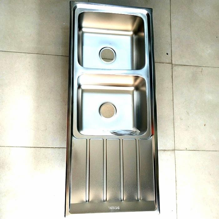 Kitchen Sink Stainless 2 lubang + Sayap Tebal