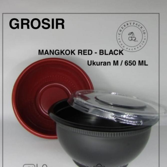GROSIR (/) Bento mangkok bakso Medium red black bowl 650ml