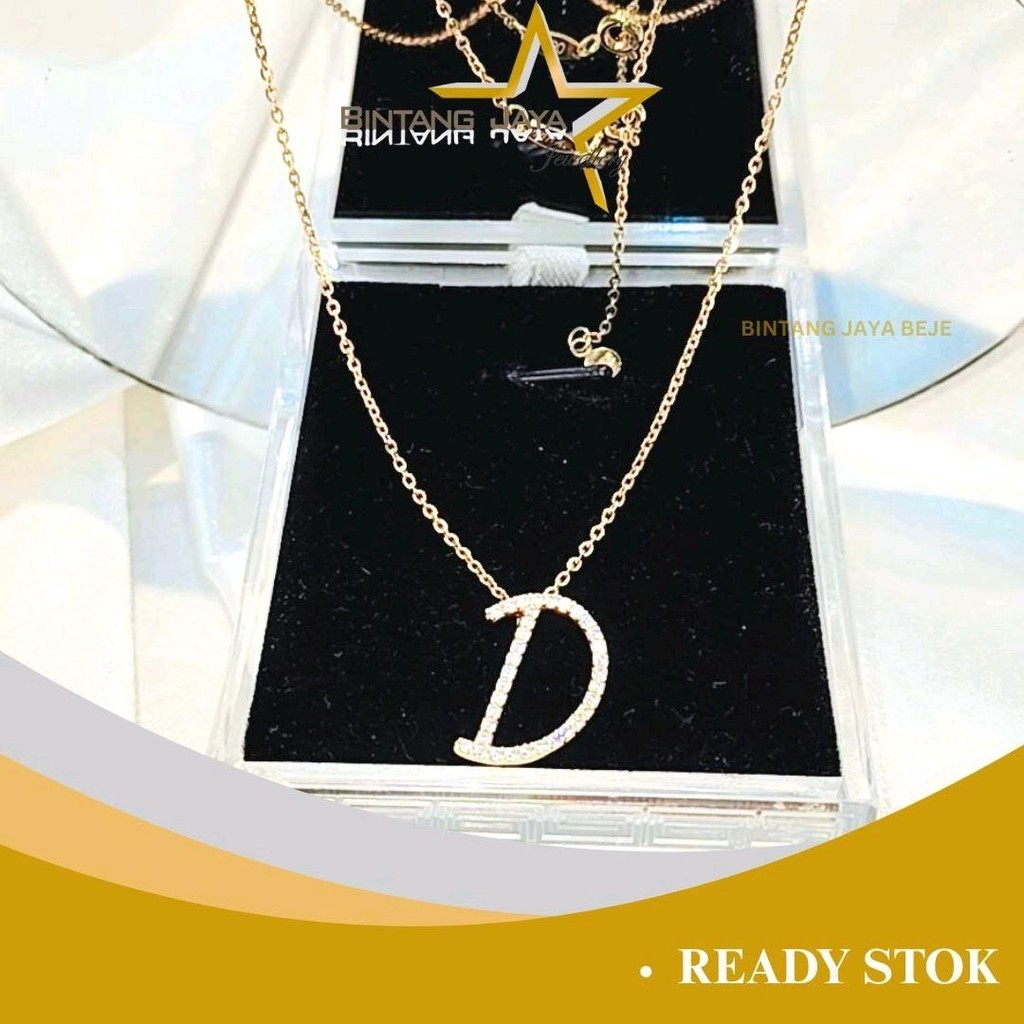 Kalung Emas Asli Huruf D Rosegold 45CM - Kadar (17K) -  - Berat 3,10gr - Gaya Personal & Elegan - Si