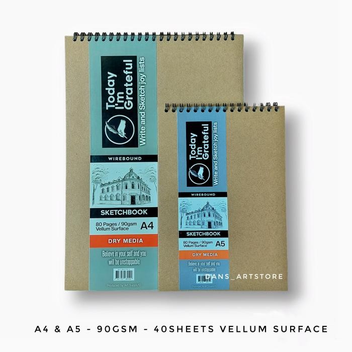 

Sketchbook Grateful Wirebound 90gsm A4/A5 - Vellum Surface