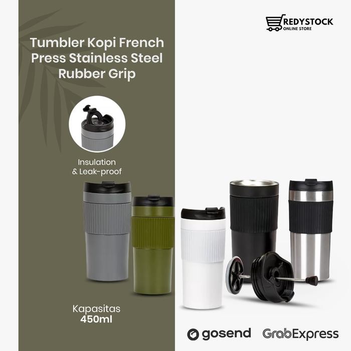 Kedai Asmara French Press Tumbler Kopi Teh Coffee 400Ml Stainless Steel Rubber Grip