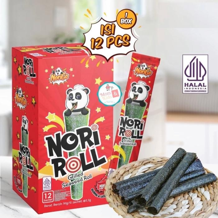 

Ger NORIGO NORI ROLL GRILLED SEAWEED ROLL (1 BOX 12 PCS) RUMPUT LAUT PANGGANG SNACK CEMILAN BAYI