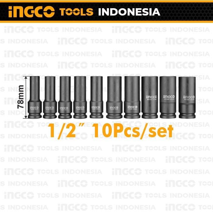 Ingco Mata Impact Wrench Set 10-Pcs 1/2" / Deep Impact Socket Set