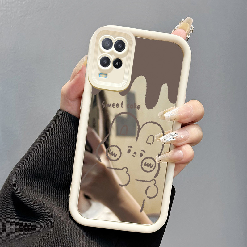 Casing Hp OPPO A54 Case lucu kelinci pola Populer Kesing cermin Silikon Cesing Softcase Kasing