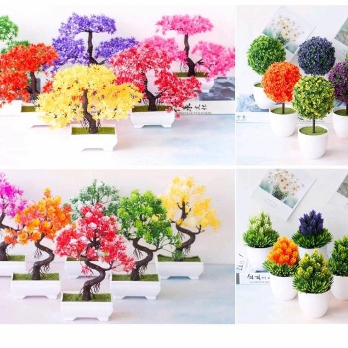 Tanaman Hias Plastik Ornamen Pot Bonsai Sakura Tumbuhan Bunga Pajangan