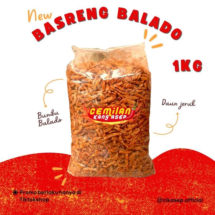 

New Basreng Balado Cemilan Kang Asep Daun Jeruk Kemasan 1KG Camilan Chili Oil Pedas Food Snack