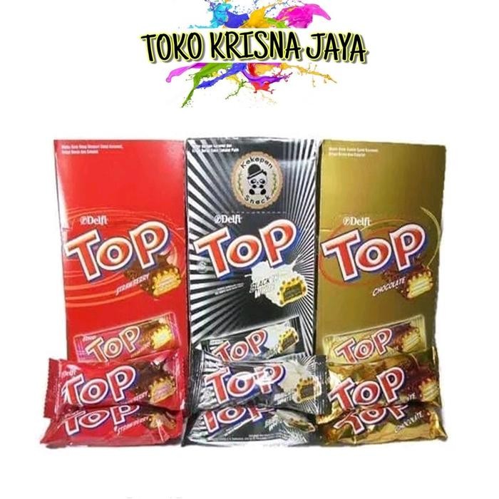 

SNACK WAFER DELFI TOP RASA COKELAT STRAWBERRY BLACK WHITE KEMASAN 24 PCS X 9 GR Cemilan Coklat