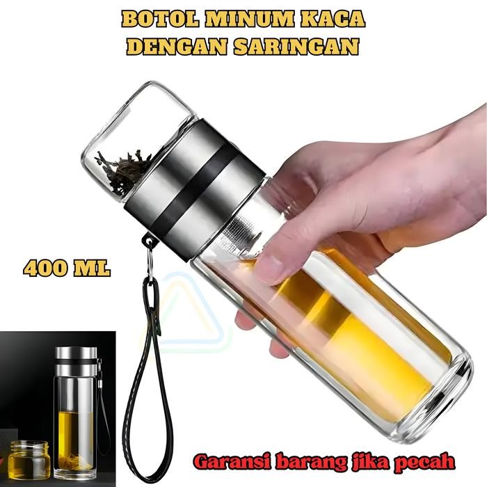 Botol Kaca Infuser Filter Tahan Panas Dingin Termos Kopi Teh 400 ML