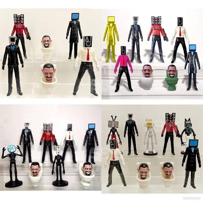 <Cod>9Pcs Skibidi Toilet Action Figure Speakerman Tv Man Monitor Man Model Boneka Mainan Untuk