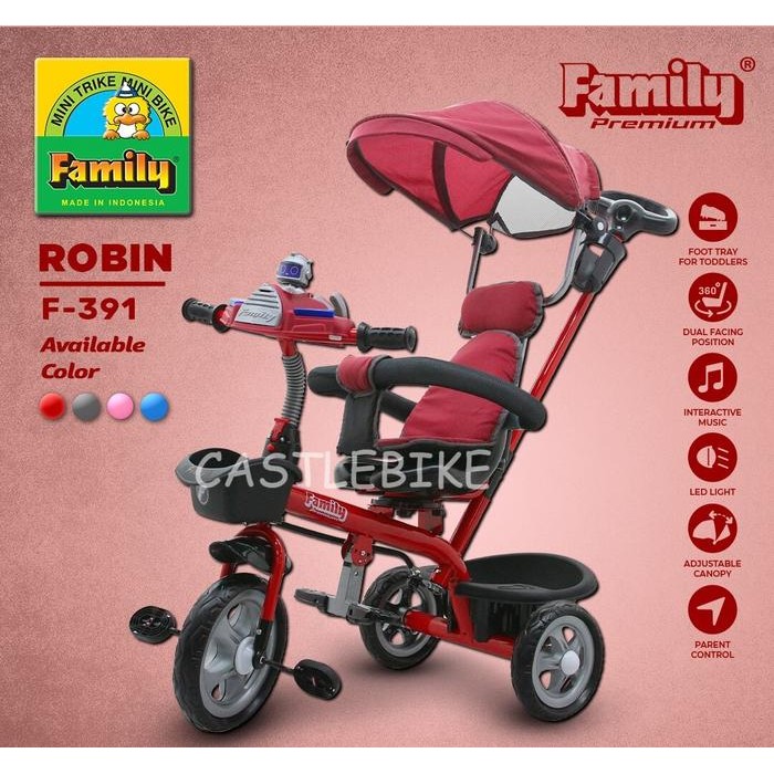 [Warna Chat] Family Robin F391 Sepeda Roda Tiga Anak Ban Eva Musik Lampu