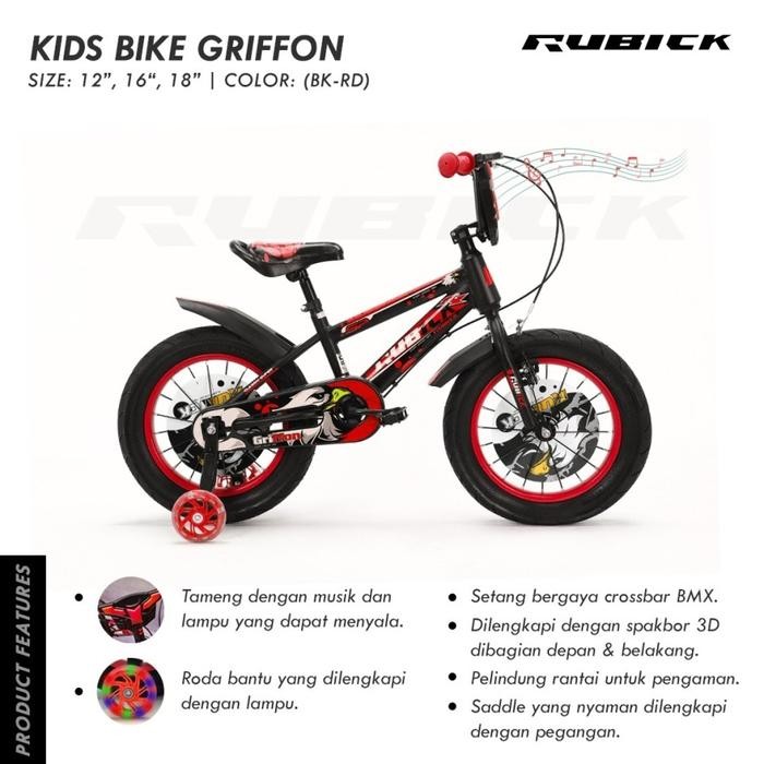 Sepeda Bmx Anak 12 16 Inch Rubick Ban Jumbo Besar Usia 3-8 Tahun Ada Musik Dan Lampu Sni New