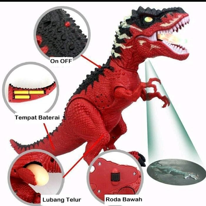 Mainan Dino Robot T-Rex Dinosaurus Bertelur Anak Baterai Plastik