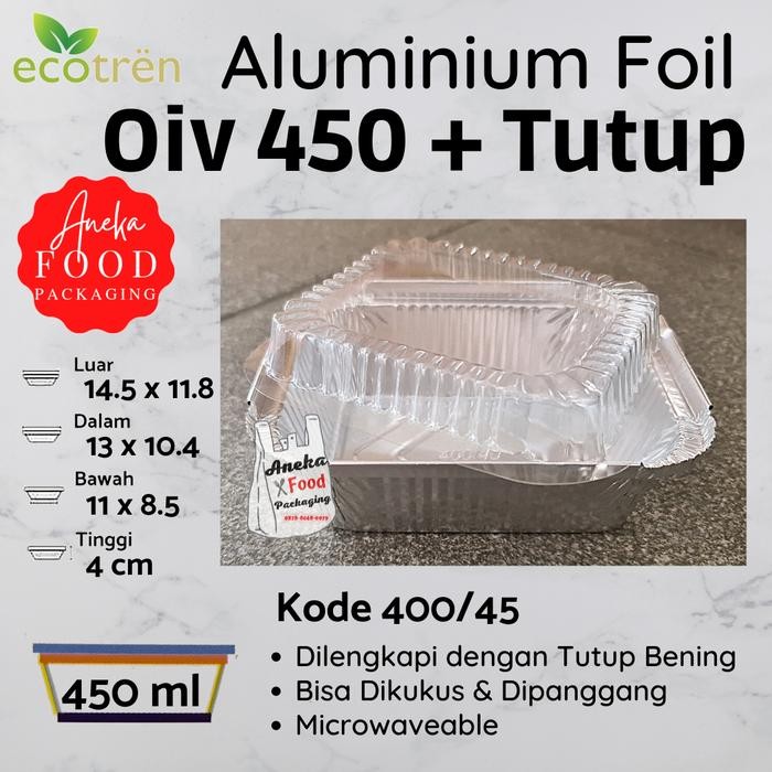 Wadah/cup aluminium foil kotak Oiv 450 + tutup