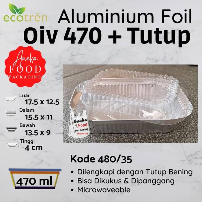 Wadah/cup aluminium foil kotak Oiv 470 + tutup