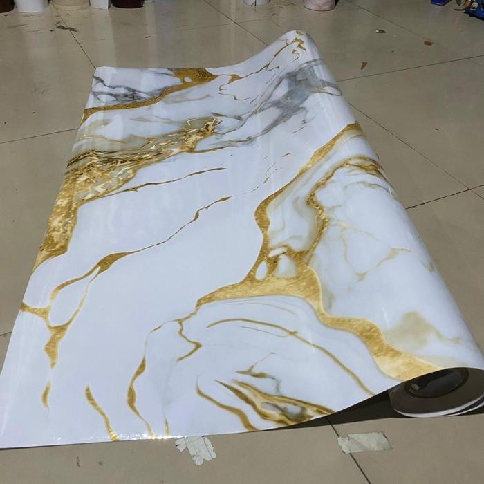 Sticker lantai granit putih marmer glossy