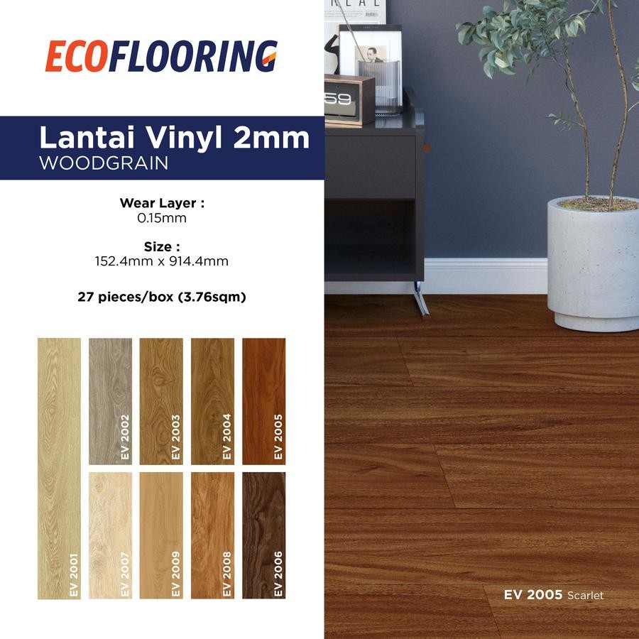ECO Lantai Vinyl 2mm by TACO Harga Murah Tebal 2mm per 1 Box (Isi 27 lembar) Cover 3,76m2